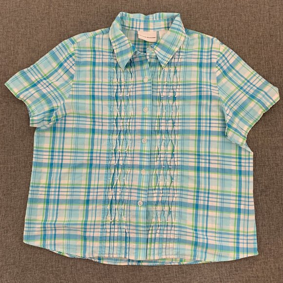 Alfred Dunner Button Down‎ Plaid Blouse Collared Textured Detail w/ Tiny Beads - Picture 1 of 14